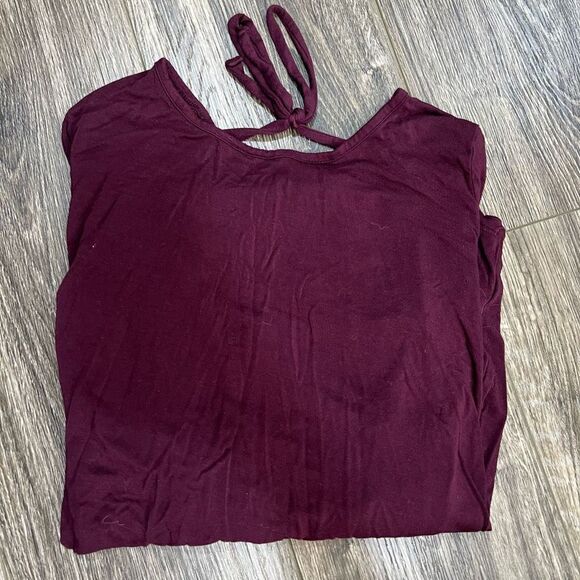Aerie Plum Long Sleeve Open Back Tee - Picture 1 of 5